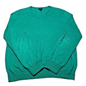 J CREW Men's Cotton & Cashmere Blend Green Long Sleeve V Neck Sweater Size M
